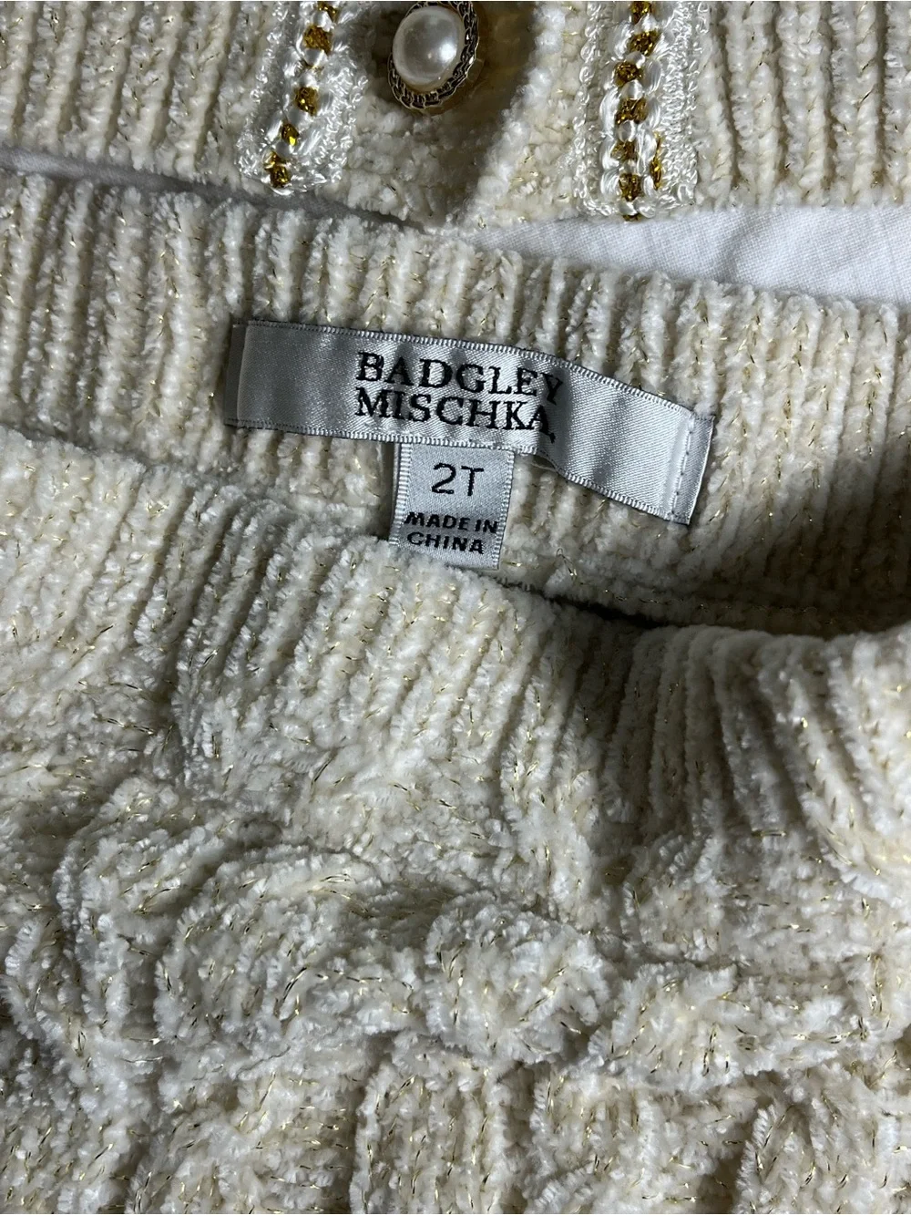Badgley Mischka Cream Knit Sweater with Gold Threading